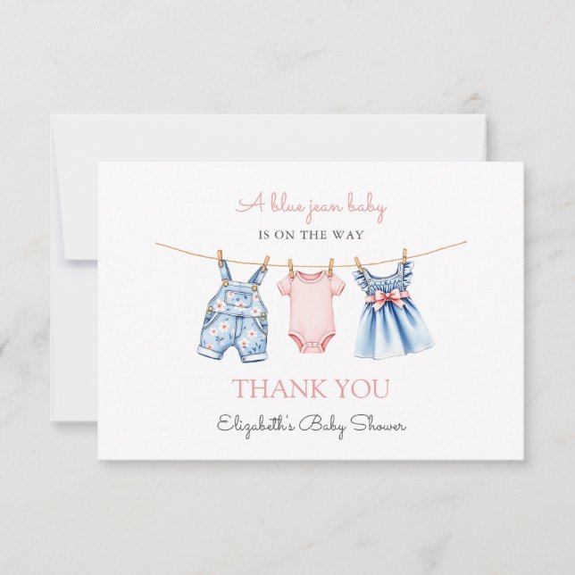 Blue Jean Flicka Baby Shower Tack Kort (Framsida)
