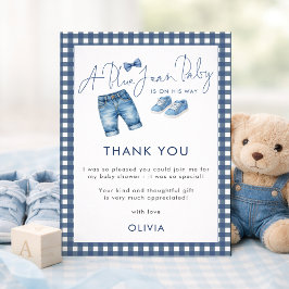 Blue Jean Gingham Thank You Boy Baby Shower  Kort