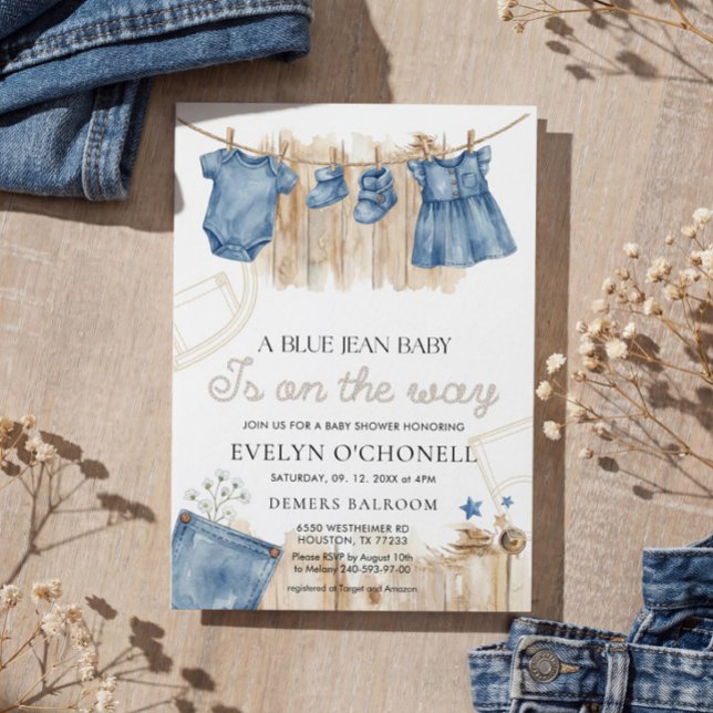 Blue Jean Girl Baby Shower Invitation Inbjudningar (Skapare uppladdad)