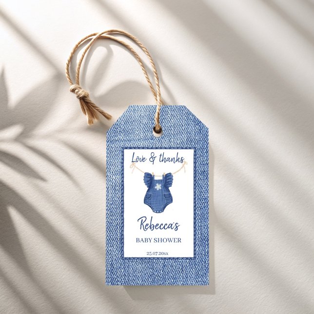 Blue jean girls denim baby shower thank you favor presentetikett (Blue jean girls denim baby shower thank you favor gift tags personalized favor tags)