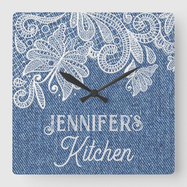 Blue Jean Kitchen Wall Clock Fyrkantig Klocka (Framsida)