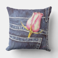 BLUE JEAN POCKET MED ROSA ROS BUD FLOWER PATIO