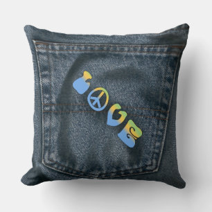 Blue Jean Pocket Peace och Kärlek Pillow Kudde