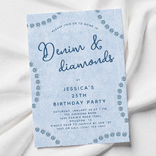 Blue Jeans Denim och Diamanter 25-årsfest Inbjudningar