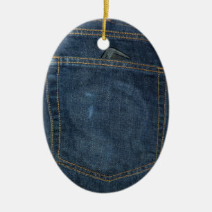 Blue Jeans Denim Pocket Julgransprydnad Keramik