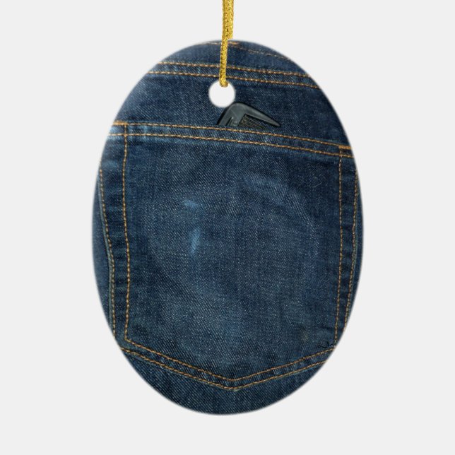 Blue Jeans Denim Pocket Julgransprydnad Keramik (Framsidan)