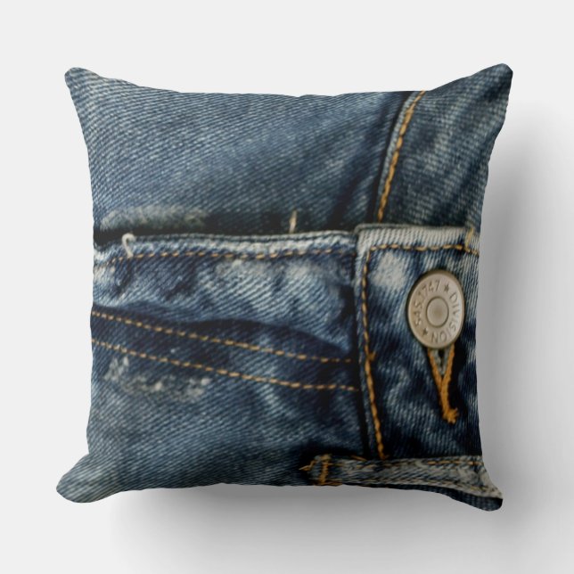 Blue Jeans Denim Zipper Faux Kudde (Framsida)