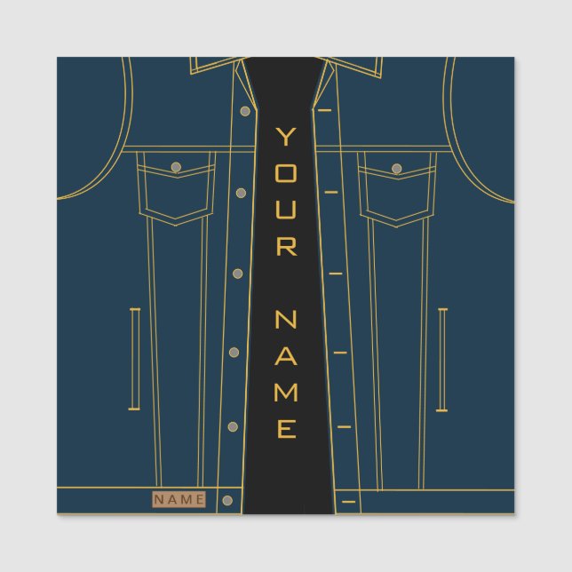 Blue Jeans Jacka + Add Namn - Namnbricka (Framsida)