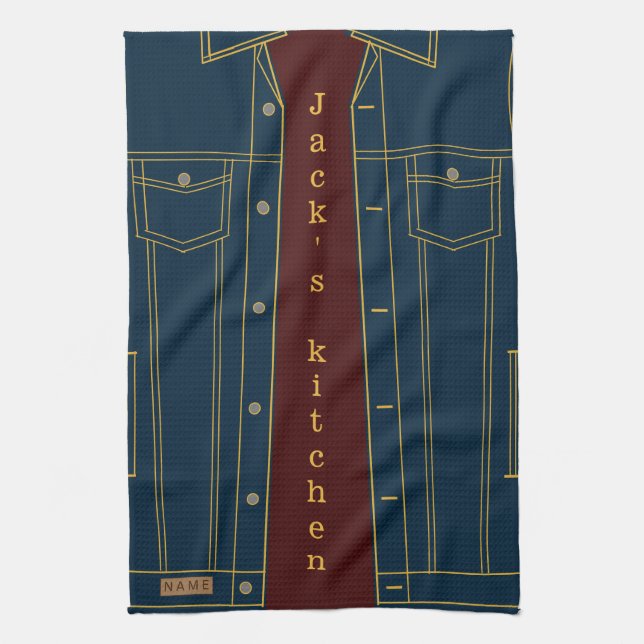 Blue Jeans Jacka Kitchen Towel - Din text / Namn Kökshandduk (Vertikal)