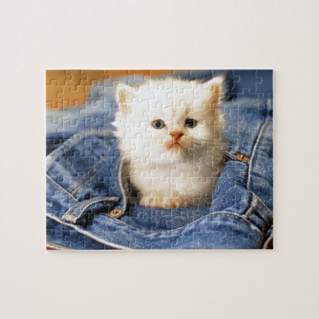Blue Jeans Kitten Puzzle Pussel (Horisontell)