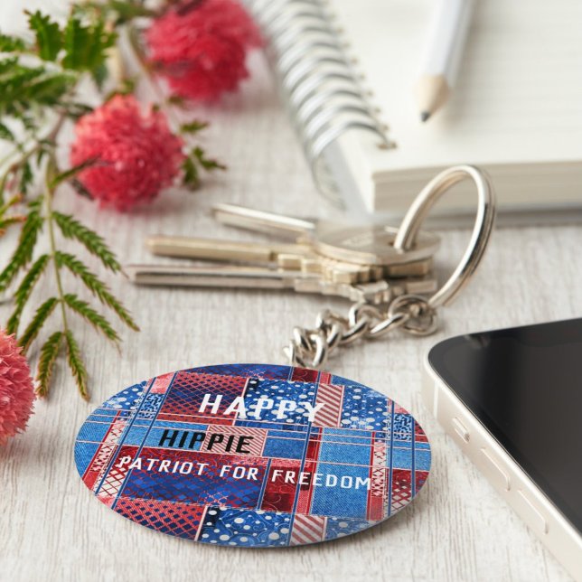 Blue Jeans Patchwork Personlig Patriot Keychain Nyckelring (Skapare uppladdad)