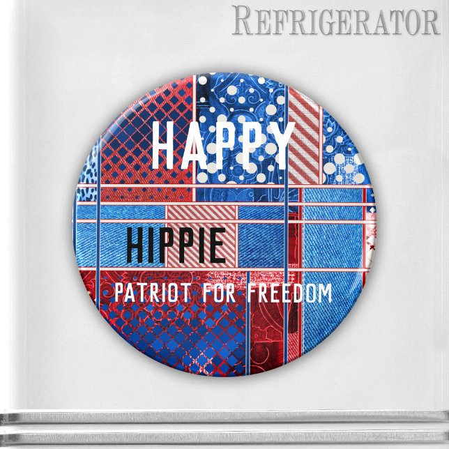 Blue Jeans Patchwork Personlig Patriot Magnet (Personalized magnet featuring a modern abstract design with blue jeans and red white playful pattern)