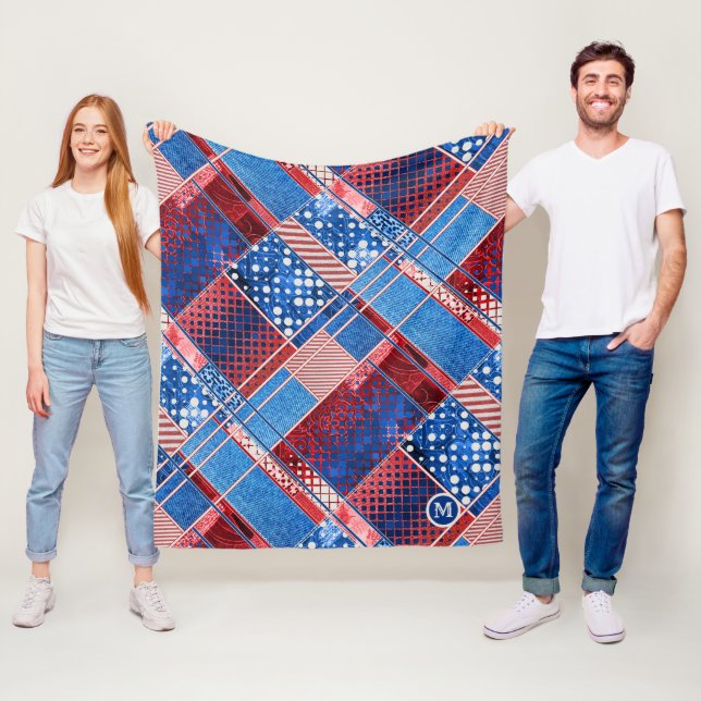 Blue Jeans Patchwork Quilt Mönster Fleece Blanket (På plats)