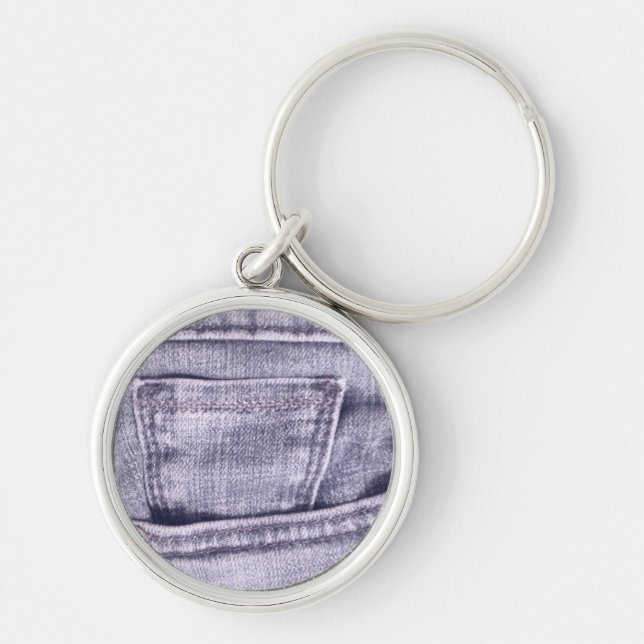 Blue Jeans Pocket, Fabric, Seams Rund Silverfärgad Nyckelring (Framsidan)