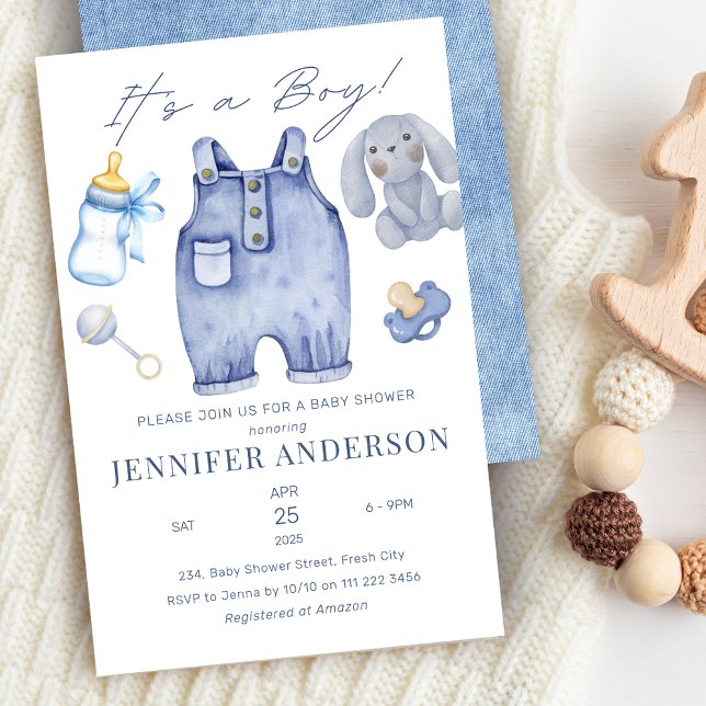 Blue Jeans Pojke Shower Denim Inbjudningar (Blue Jeans Baby Boy Shower Denim Invitation)