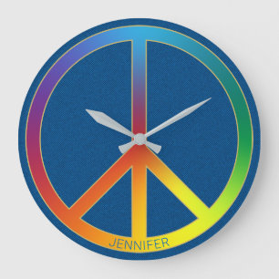 Blue Jeans Struktur Rainbow Peace Namn Personlig Stor Klocka