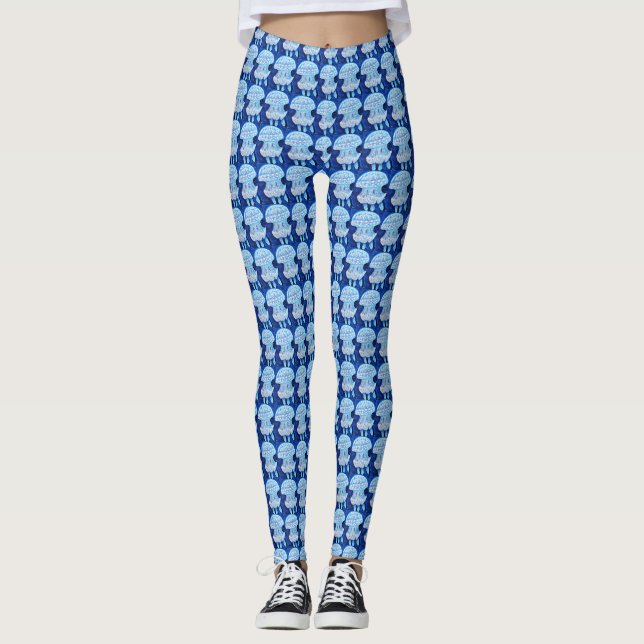 Blue Jellyfish Painting Leggings (Framsida)