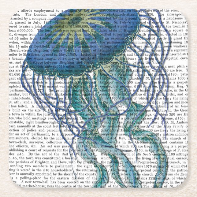 Blue Jellyfish Underlägg Papper Kvadrat (Framsidan)