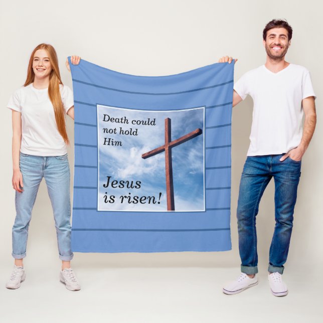 Blue JESUS IS RISEN Påsk Fleecefilt (På plats)