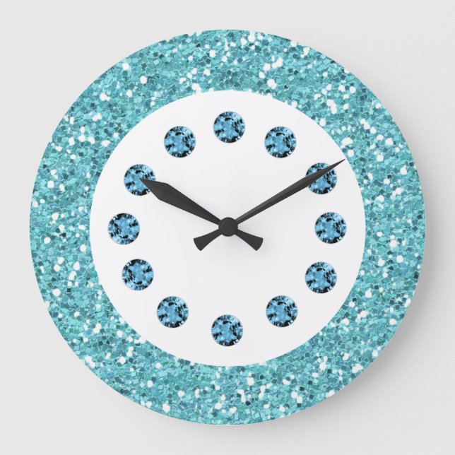 Blue Jewel Bling Wall Clock Stor Klocka (Framsida)