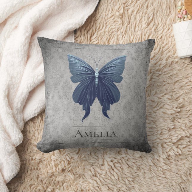 Blue Jeweled Butterfly Kudde (Filt)
