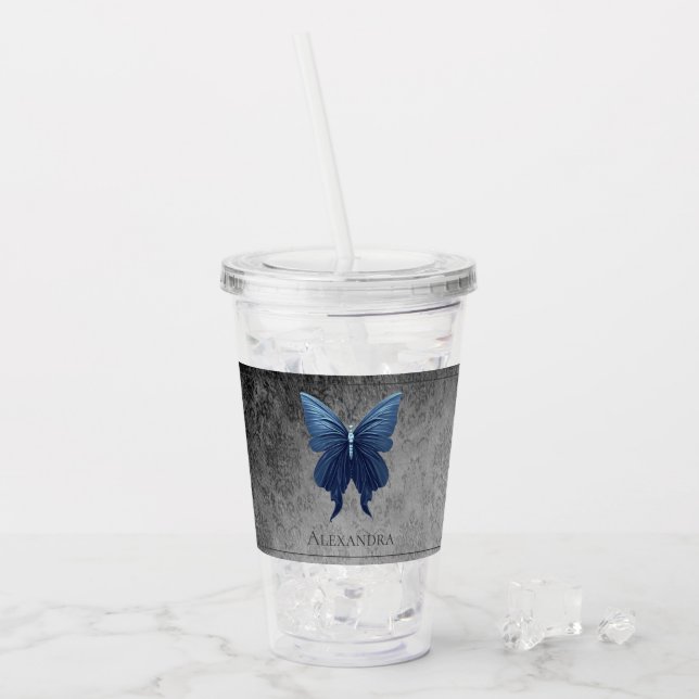 Blue Jeweled Butterfly Take Away Mugg (Framsida Ice)