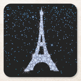 Blue Jeweled Eiffel Torn Underlägg Papper Kvadrat