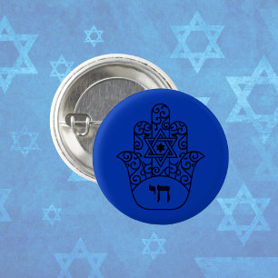 Blue Jewish Chai Hamsa med David-stjärnan Knapp