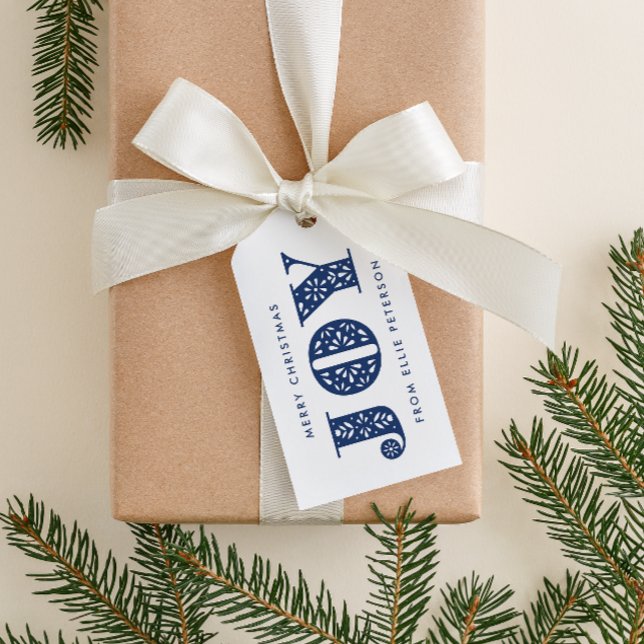 Blue Joy Swedish Dala Horse Helgdag Gift Märkre Presentetikett (blue JOY Swedish Dala horse inspired Scandinavian style gift tag)