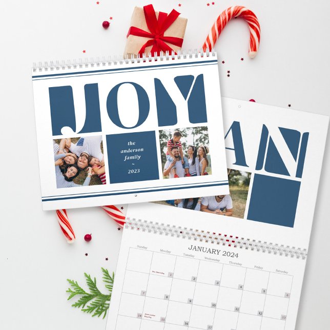 Blue Joy Typography Family Photo Collage jul Kalender (Skapare uppladdad)