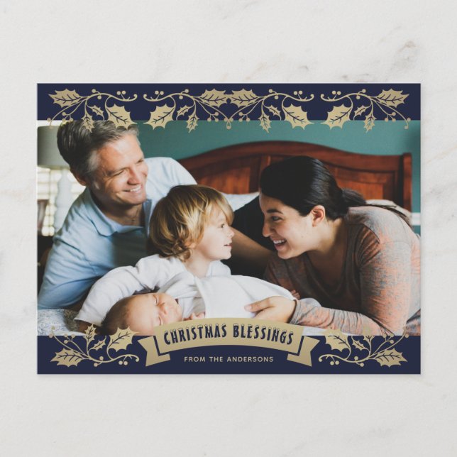 Blue jul Blessings Christian Photo Helg Vykort (Framsida)