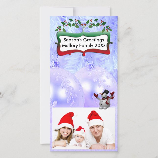 Blue Julafton Bollar, Snögubbe, Träd, Holly Julkort (Framsida)