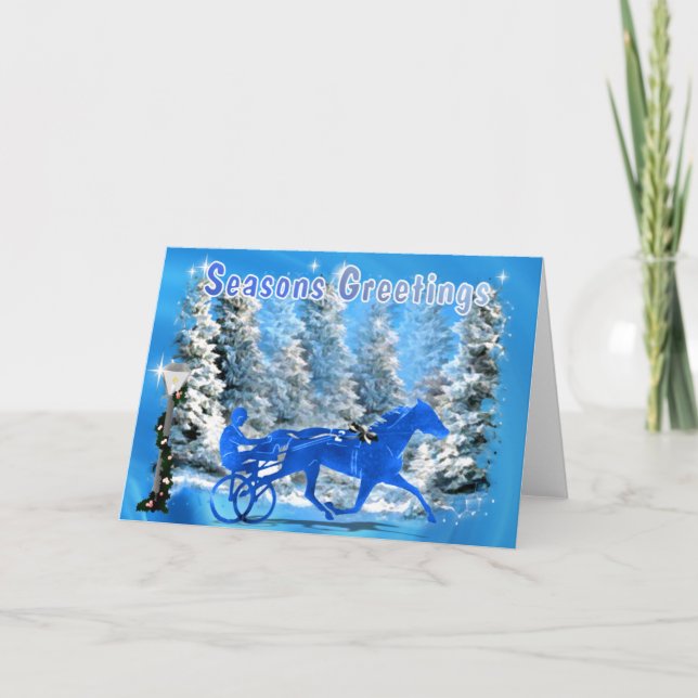 Blue Julafton Harness Horse Helgkort (Framsida)