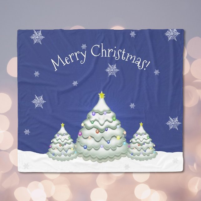 Blue Julgran Blanket Fleecefilt (Blue Christmas Tree Fleece Blanket)