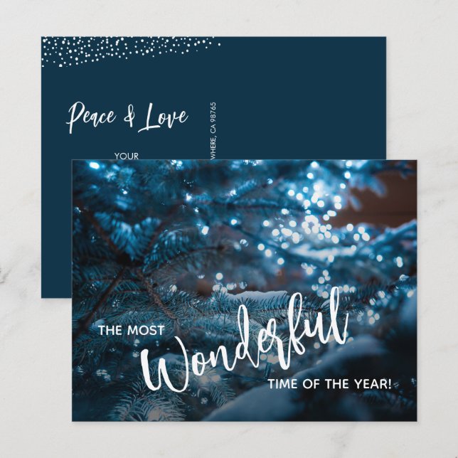 Blue Julgran Flat Helg Vykort (Fram/baksida)