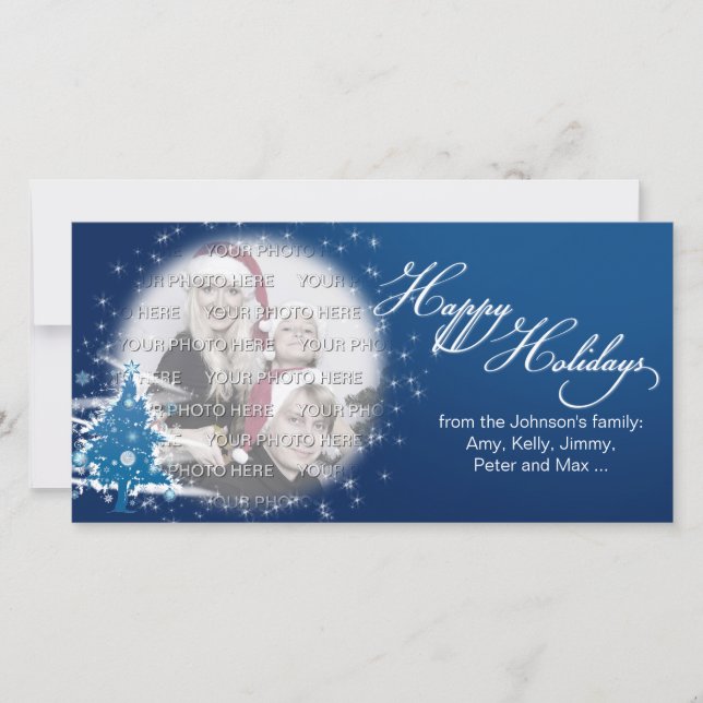 Blue Julgran Glad helg Photo Julkort (Framsida)