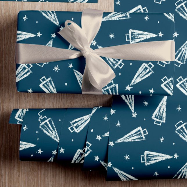Blue Julgran Mönster Presentpapper (Blue Christmas Trees gift wrap to make a unique gift-wrapping experience.)