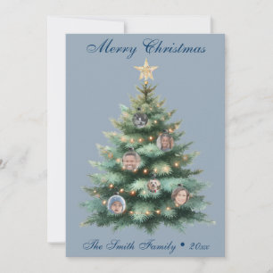 Blue Julgran Photo Ornament Julkort