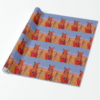 Blue:Julhäst med rött båge och stam Presentpapper