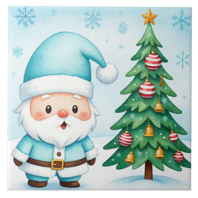 Blue Jultomten Design Art, Cute Santa Kakelplatta (Framsidan)