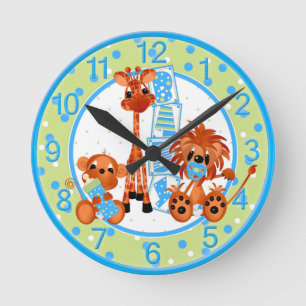 Blue Jungle Baby Clock Rund Klocka
