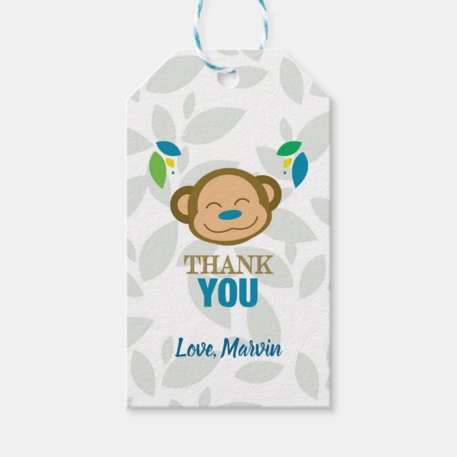 Blue Jungle Monkey Gift-Märkre Presentetikett (Framsidan)