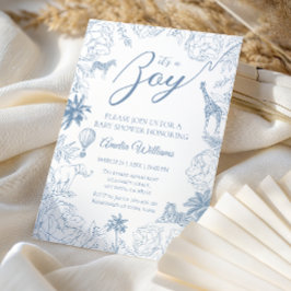 Blue Jungle Safari Baby Boy Shower Animals Inbjudningar