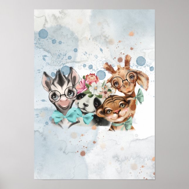 Blue Jungle Safari vilda ett barnkalas pojke Poster (Framsidan)