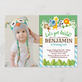 Blue Jungle Safari Zoo Animal Birthday Photo Inbjudningar