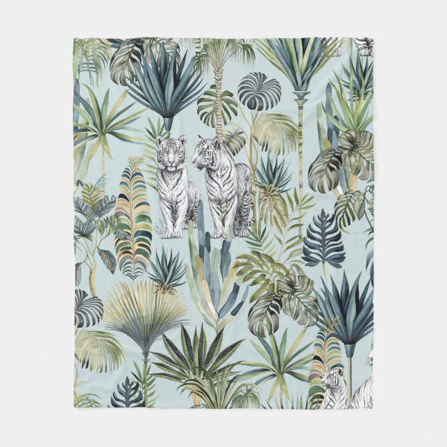 Blue Jungle White TIgers Fleece Blanket (Framsidan)