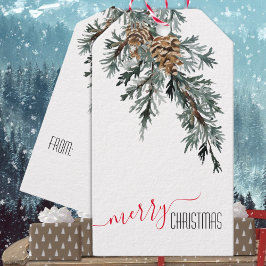 Blue Juniper Gren Cones God jul Presentetikett