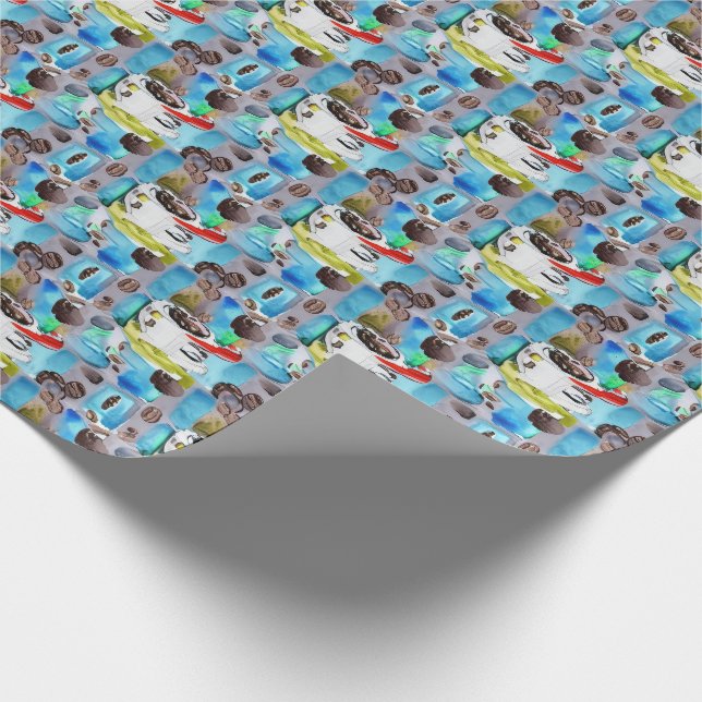 Blue Kaffe koppar Watercolor Mönster Presentpapper (Hörn)