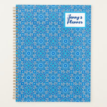 Blue Kaleidoscope Mönster Boho Namn Planner