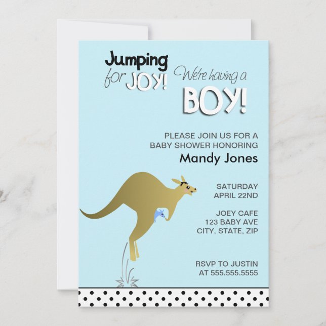 Blue Kangaroo Jumping for Joy Boy-dusch Inbjudningar (Framsida)